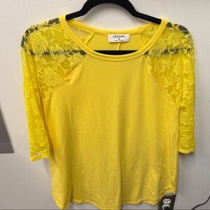 Zenana Outfitters Yellow Lace Sleeve Tee